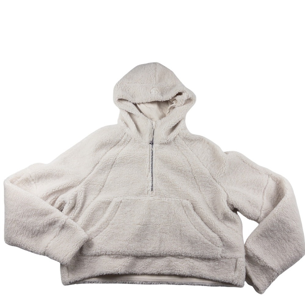 Lululemon Scuba Oversized Half Zip Cropped‎ Sherpa Hoodie Women M/L White Opal